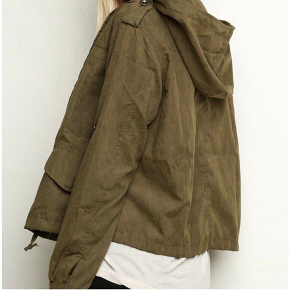 Brandy Melville Army Green Button Zip Front Utility Jacket Size One Si - Picture 3 of 16